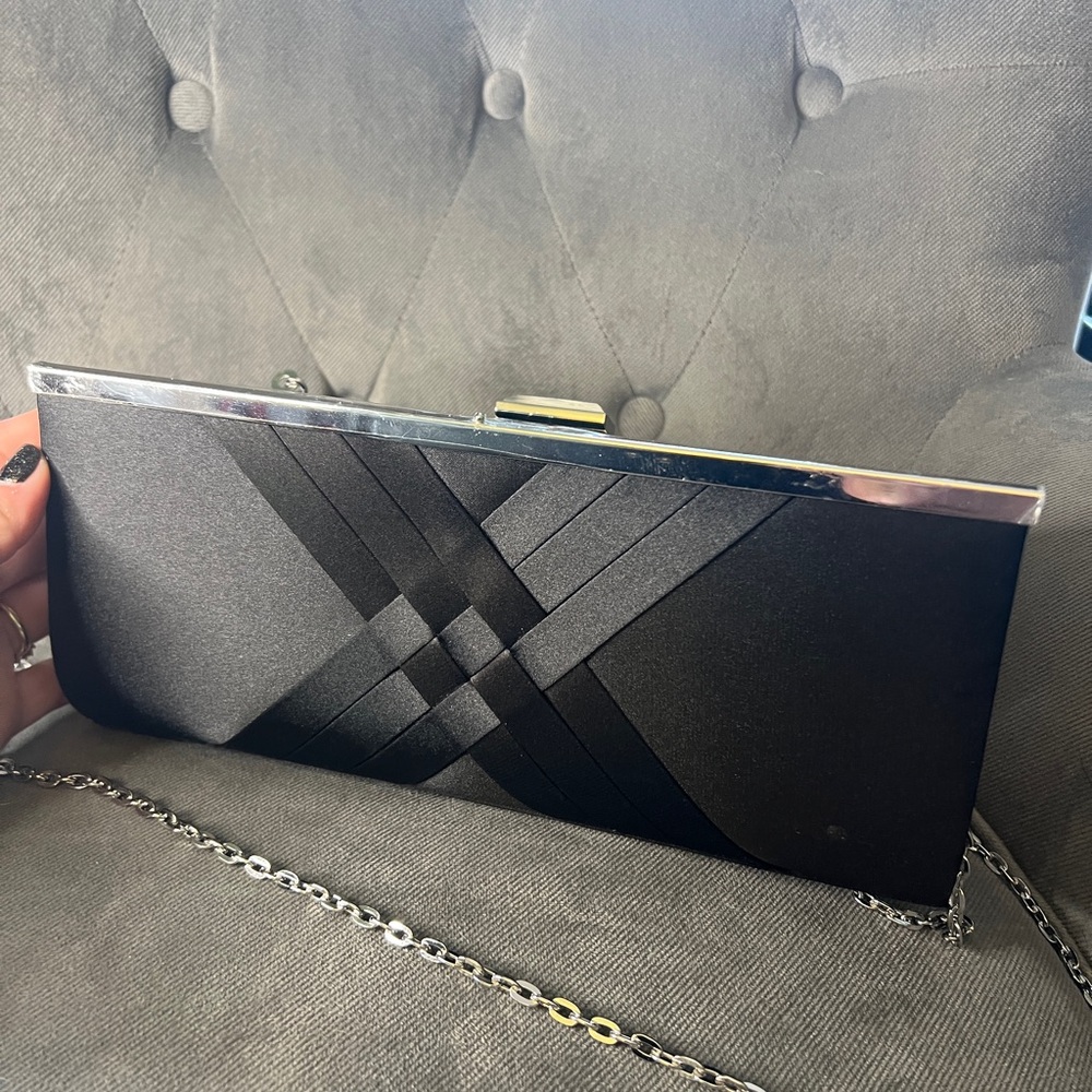 INC International Concepts Black Satin Clutch